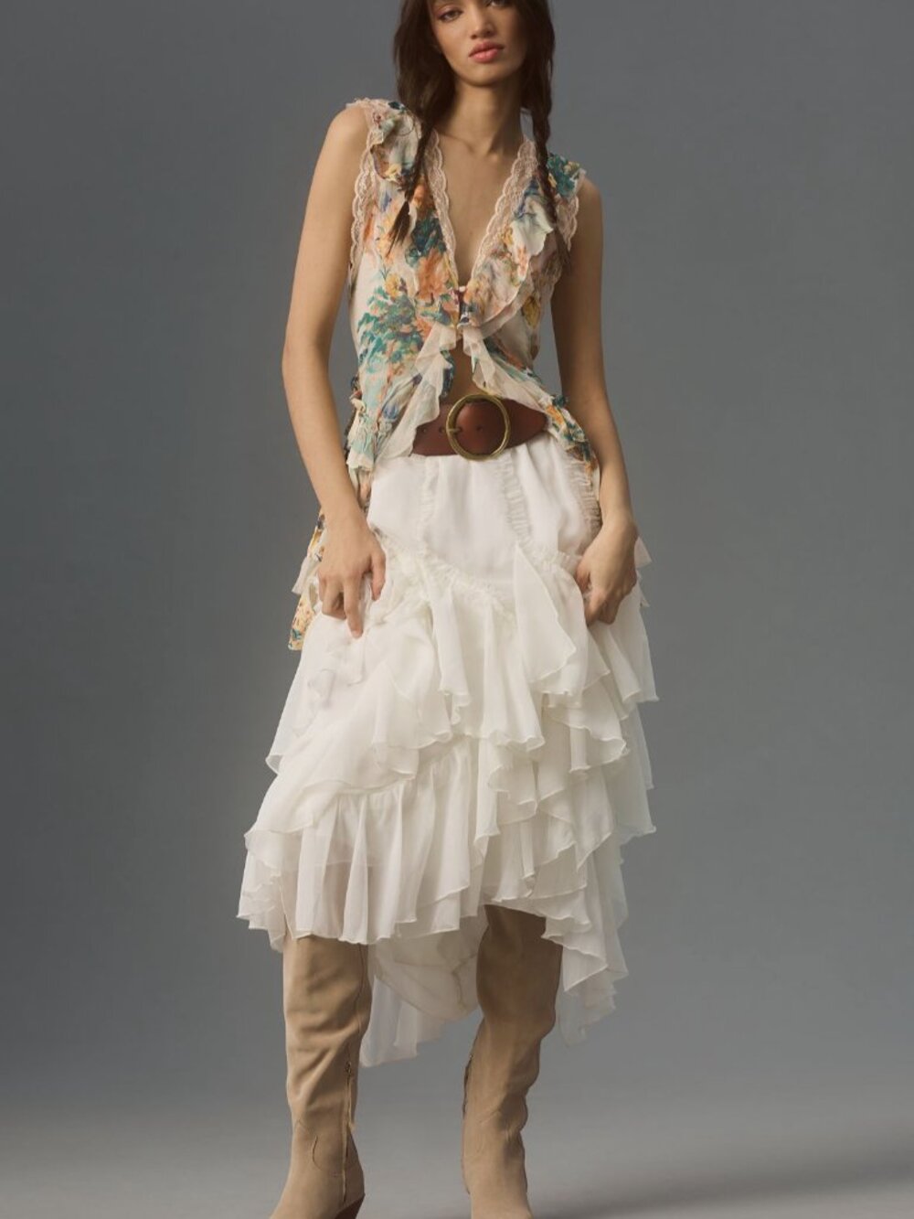 Anthropologie Kavita Bhartia Ruffle Maxi Skirt